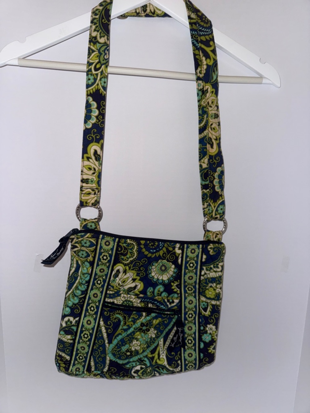 Vera Bradley Quilted Paisley Crossbody Bag in Navy and Green